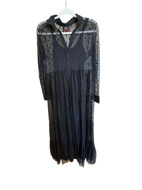 Johnny Was Biya Mazzy Tiered Maxi Shirt Dress Sheer Polka Dot NWT XS